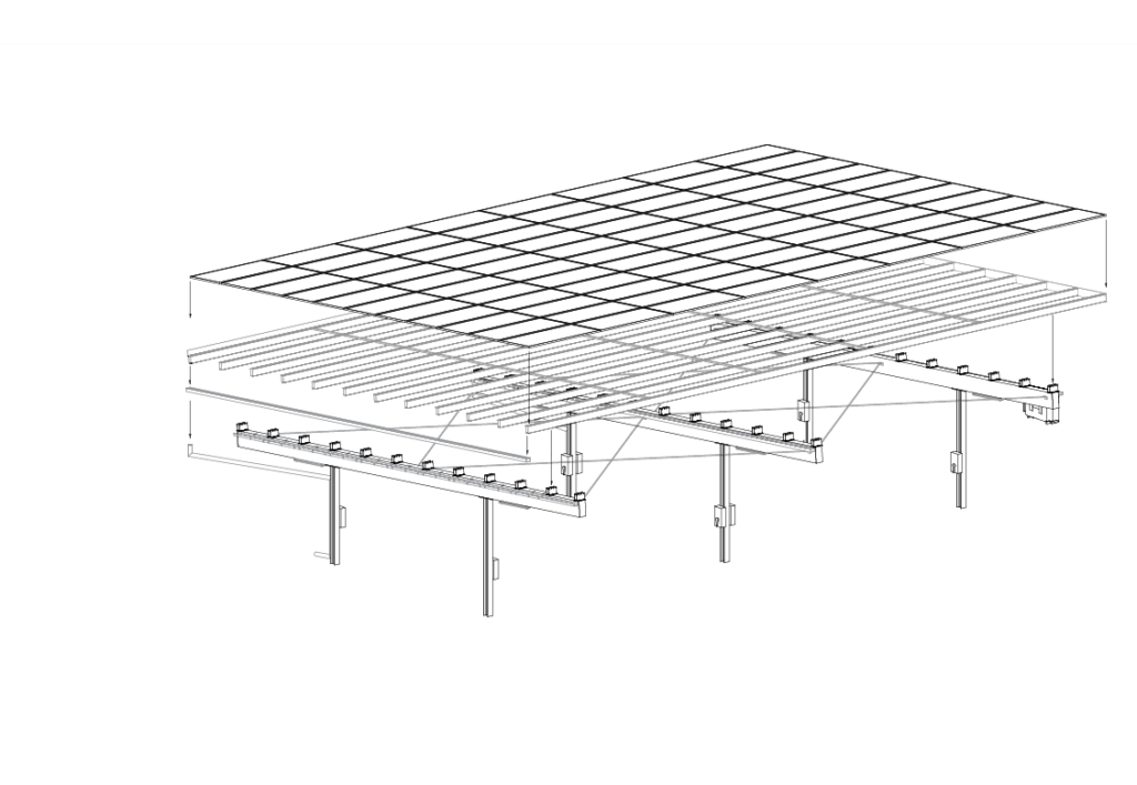 Skelettrendering - PV Carport Iida Double